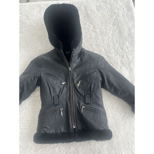 Leather Limited Black Genuine Leather Faux Shearling Hooded Aviator Jacket S